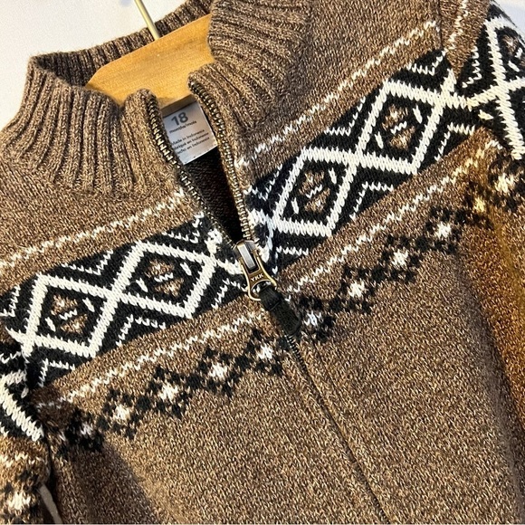 Carter’s Baby Boy’s Brown Argyle Zip Up Sweater Cabincore - Picture 4 of 4